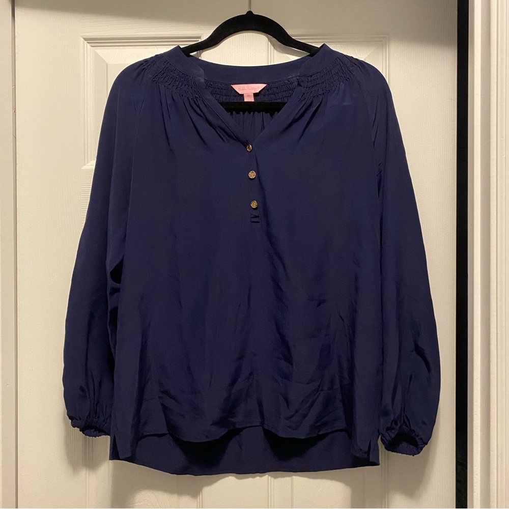 Lilly Pulitzer Navy Silk Blouse XS - Item 0064